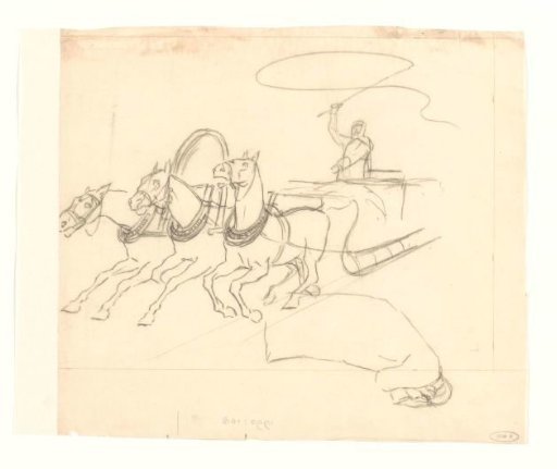 Design for an illustration in De Amsterdammer: A sleigh drawn by three horses (24 March 1917)