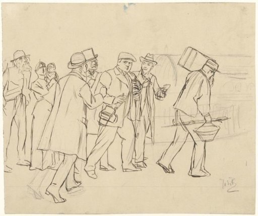 Man on the street addressed by a group of gentlemen