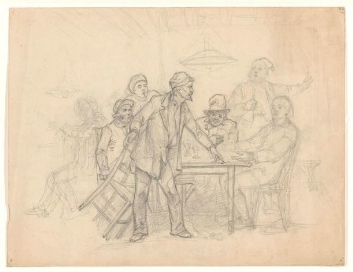 Quarrel between men around a table in a café