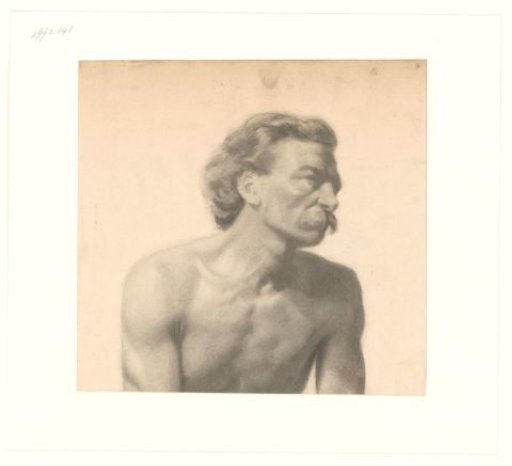 Bust of a male nude with a mustache, three-quarter view to the right