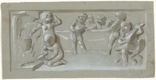 Fries met kokende, etende en musicerende putti