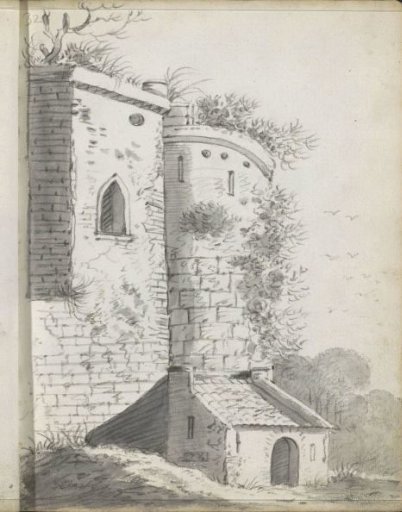 Stone building with a round tower