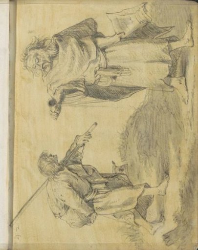 Porter and a man with a jug on a path