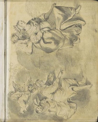 Two crowned figures surrounded by putti