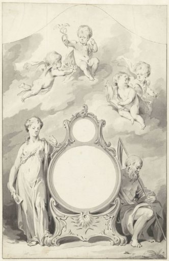 Design for the decoration around the dial of a clock with a bat-wing motif