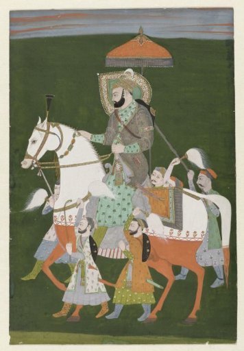 Portrait of Farruk Siyar on horseback
