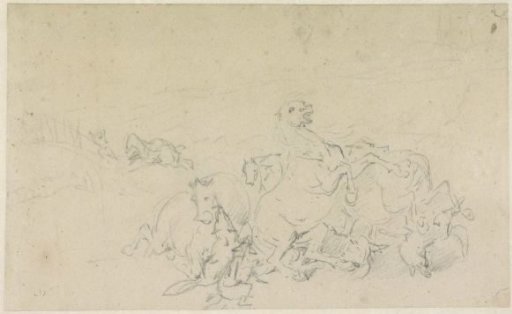 Hungry wolves attack a group of riders