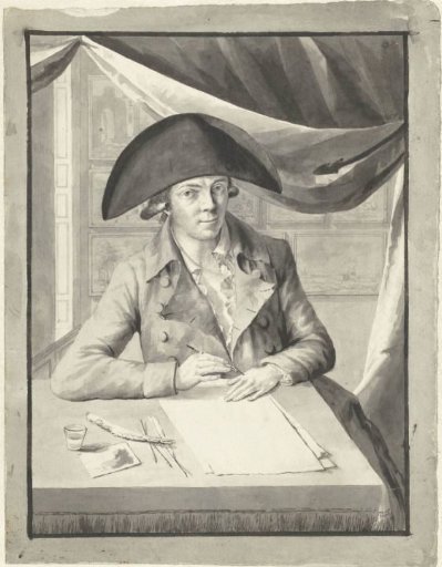 Self-Portrait of Hendrik Kuipers, Sitting Behind a Table, Drawing