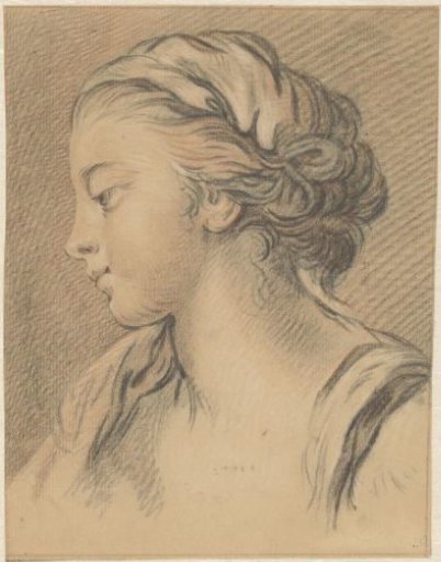 Girl's head, in profile to the left