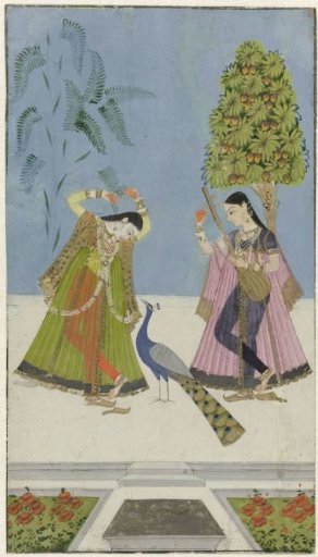 Two women and a peacock, Gujara Ragini