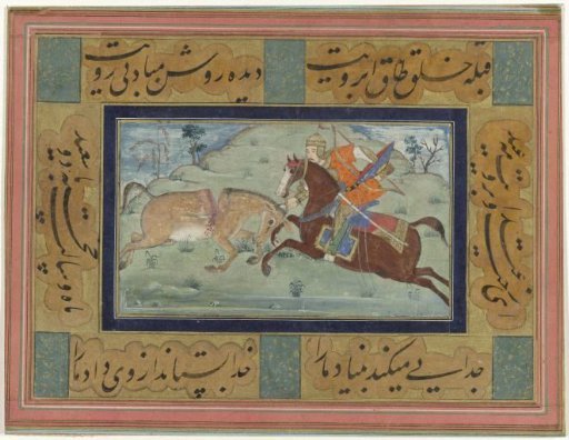 Warrior on horseback cleaving a donkey
