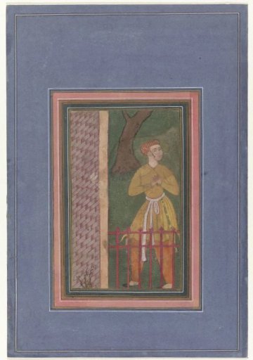 Standing man behind a fence; fragment