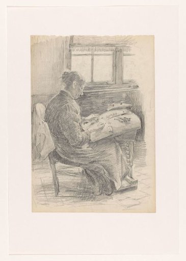 Woman bobbin-lacing