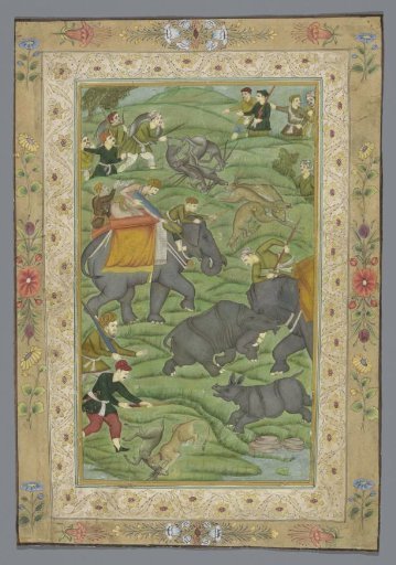 Hunting Scene with Elephants