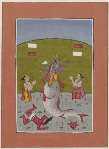 Avatar of Vishnu rising from the mouth of a fish