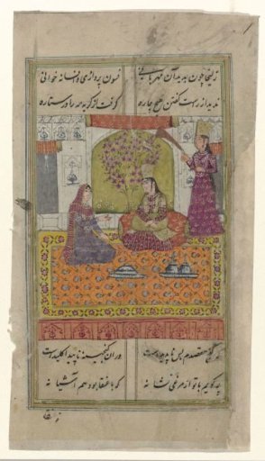Young woman on a terrace before a palace gate