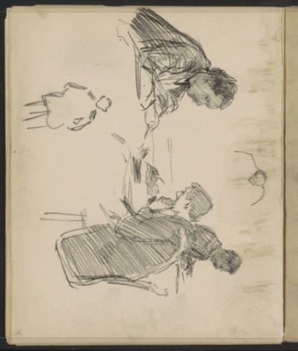 Men writing or drawing at a table