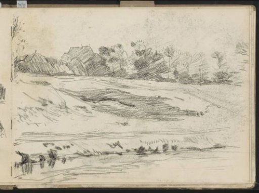 Landscape with trees and meadow by a river