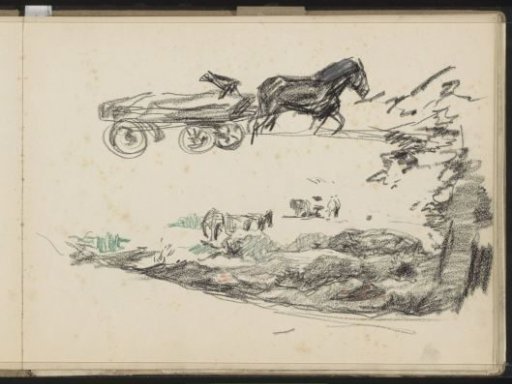 Horse with a cart and a dune landscape