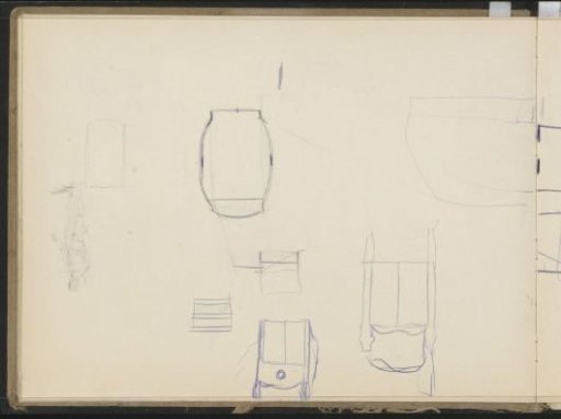 Man and pieces of furniture, possibly cupboards