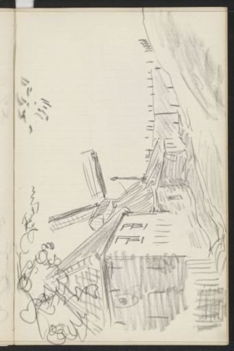 Houses and a mill on a dike