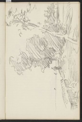 Figures by a row of trees on the waterfront