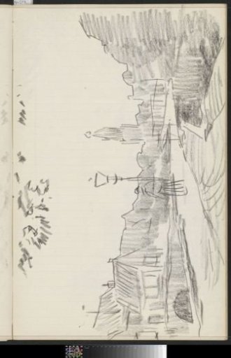 Street with a bridge over a canal and a figure by a lamppost, presumably in Enkhuizen