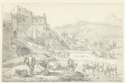Cattle in front of the Porta Sant’Angelo in Tivoli