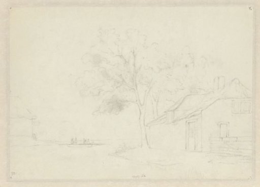 Sketch of farmhouses by the water