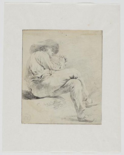 Seated man smoking a pipe