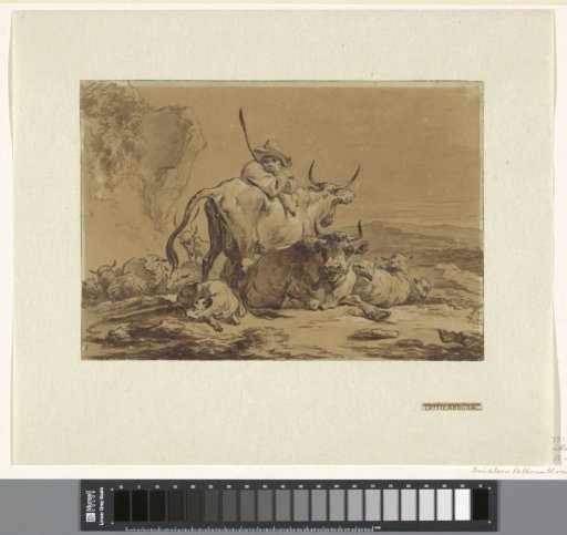 Shepherd with cows and sheep