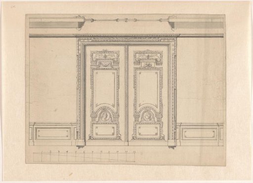 Design drawing with room paneling with double doors