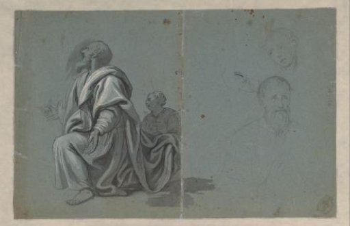 Two kneeling figures and two head studies