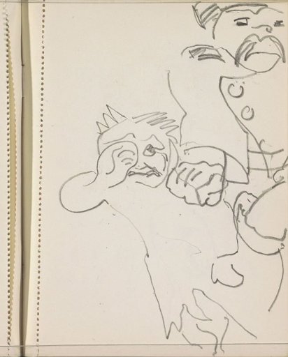 Man in uniform seizing a boy by the collar