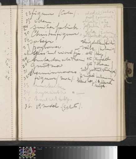 List of figures, flowers, etchings, among others