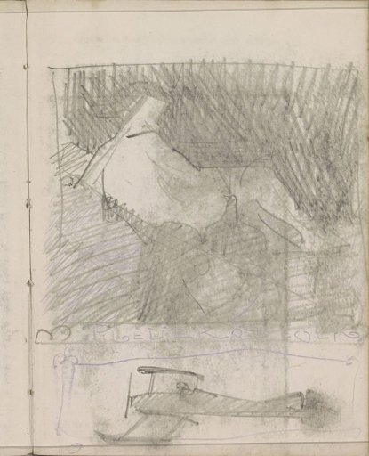 Reclining nude woman and an airplane