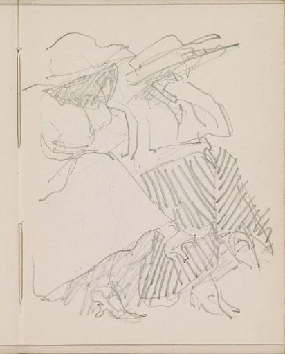 Two seated women in long dresses