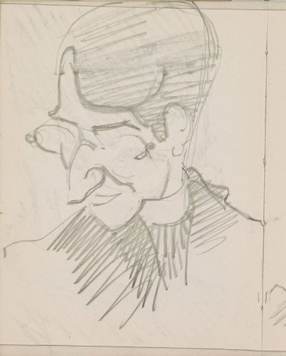 Caricatured head of a man with spectacles