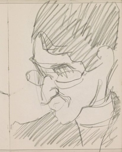 Caricatured head of a man with spectacles