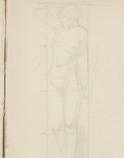 Standing nude woman with one raised arm