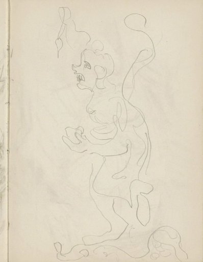 Walking woman with an object in her left hand