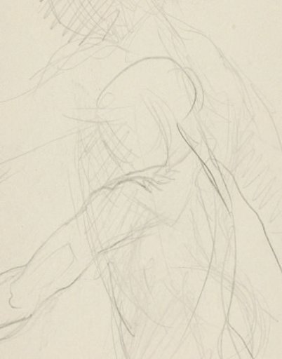 Upper body of a nude figure with raised arm