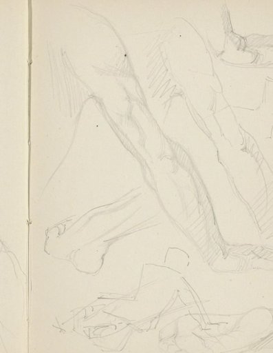 Arms, a foot, sole of a foot, and a seated figure