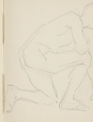 Nude man, kneeling on one knee