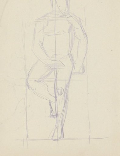 Standing nude man with one leg raised