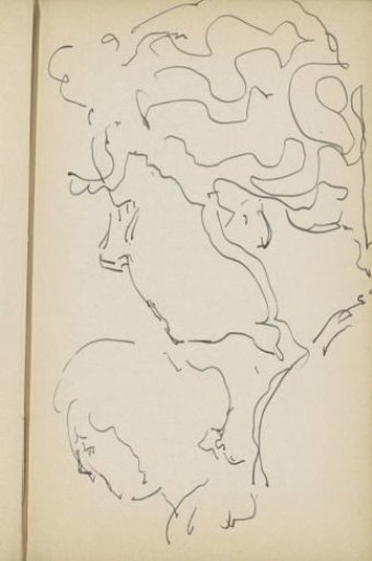Two heads in profile to the left