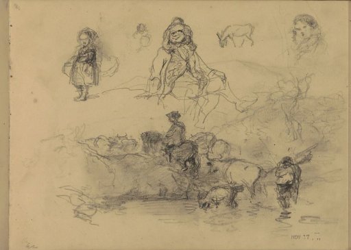 Study sheet with children, animals, and a water place