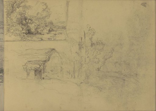 Landscape with trees and landscape with a house