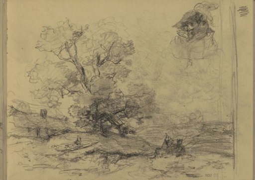 Landscape with trees and a figure study