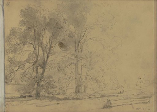 Landscape with trees and a resting traveler
